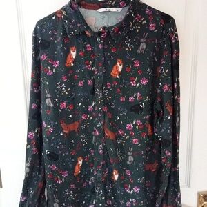 Forest Green Animal Print Button Down Shirt